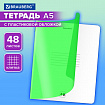 Тетрадь пластиковая обложка (НЕОН) А5, 48 листов, скоба, клетка, BRAUBERG "Smart Cover", ЗЕЛЕНАЯ, 405038