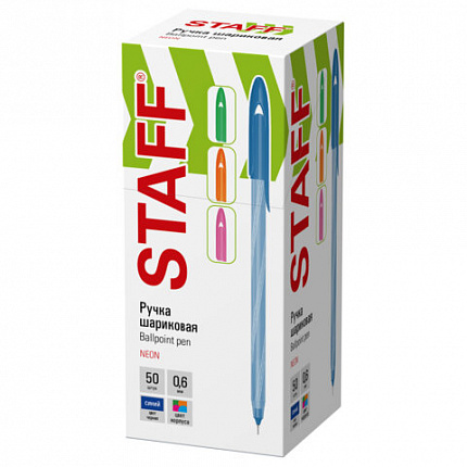 Ручка шариковая STAFF "CANDY NEON", СИНЯЯ, корпус ассорти, игольчатый узел 0,6 мм, линия письма 0,3 мм, 144234