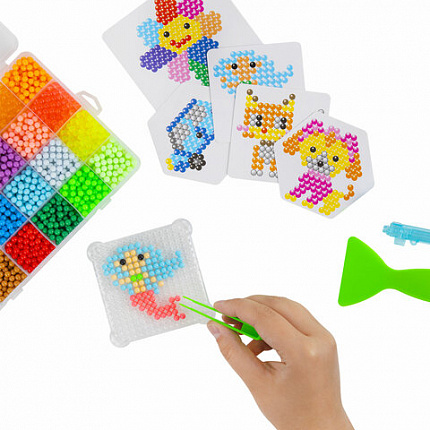 Аквамозаика 24 цвета 4200 бусин, с трафаретами, инструментами и аксессуарами, BRAUBERG KIDS, 664916