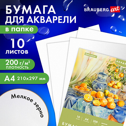 Папка для акварели А4, 10 л., 200 г/м2, 210х297 мм, BRAUBERG АКАДЕМИЯ, "Апельсины", 117743