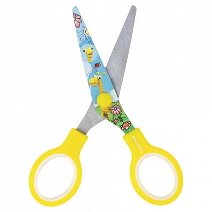 Ножницы 130 мм с цветной печатью "Жирафы", жёлтые, закругленные, BRAUBERG KIDS, 232269
