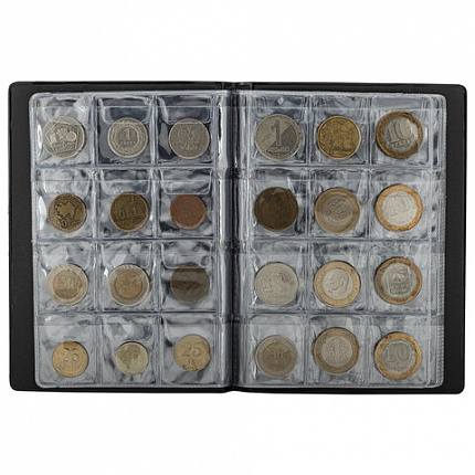 Альбом нумизмата для 120 монет, 125х175 мм, ПВХ, коричневый, STAFF, 238074