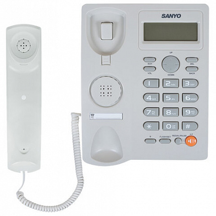 Телефон SANYO RA-S306W, спикерфон, память 50 номеров, тональный/импульсный режим, белый