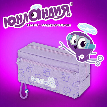 Пенал ЮНЛАНДИЯ ЮНИОР, 2 отделения, "Лиловые медведи", 21х9х8 см, 273821