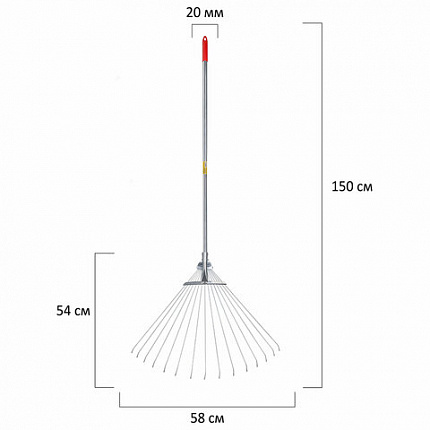 Грабли веерные проволочные раздвижные, 15 зубьев, ширина 15-58 см, черенок 115 см, ГРАНДМАСТЕР, 700348