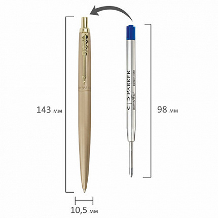 Ручка шариковая PARKER "Jotter XL Monochrome Gold GT", корпус золотой, нержавеющая сталь, синяя,2122754