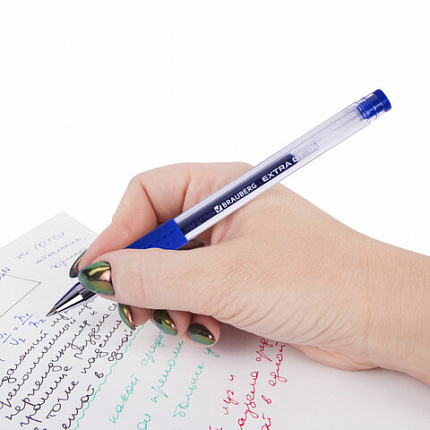 Ручка гелевая с грипом BRAUBERG "EXTRA GT", СИНЯЯ, стандартный узел 0,5 мм, линия 0,35 мм, 143915