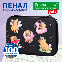 Пенал BRAUBERG KIDS большой удобный с откидной планкой, EVA, 22х15х4 см, "Chilling capybaras", 274607