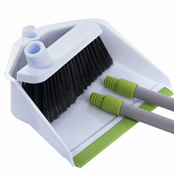 Совок для мусора КОМПЛЕКТ щетка + 2 рукоятки по 80 см с резьбой, "ЛЕНИВКА", бело-зеленый, ЛЮБАША, 603616