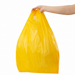 Пакет "майка" КОМПЛЕКТ 100 штук, 38+20х70, ПНД желтый, 25 мкм, LAIMA, 700791