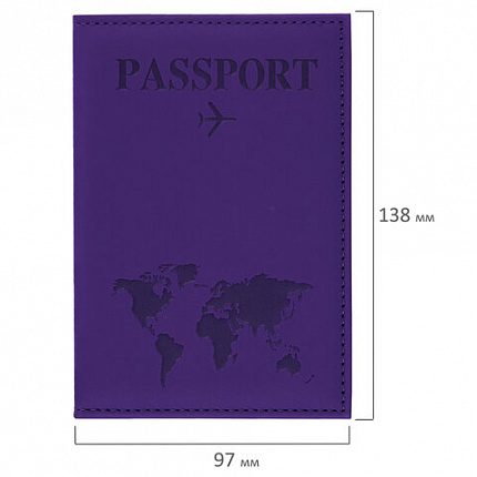 Обложка для паспорта "Passport map", экокожа soft-touch, фиолетовая, STAFF, 238762