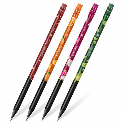 Карандаш чернографитный BRAUBERG "JUICY FRUIT", 1 шт, HB, с ластиком, корпус ассорти, 182017