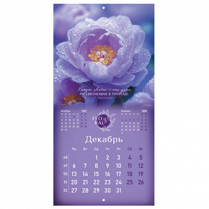 Календарь настенный перекидной 2027г, BRAUBERG, 12 листов, 28,5х28,5 см, "Floral", 118425
