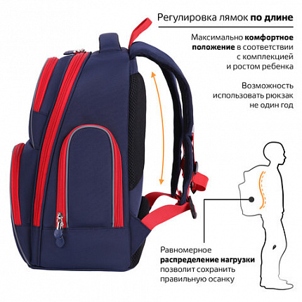 Рюкзак BRAUBERG CLASSIC, легкий каркас, премиум материал, "Lion", синий, 37х32х21 см, 228829