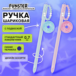 Ручка с подвеской шариковая FUNSTER "DONUT", СИНЯЯ, ассорти, пишущий узел 0,7 мм, линия письма 0,35 мм, 144373