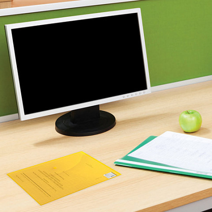 Папка-конверт с кнопкой BRAUBERG "My CLEAR BAG", А4, до 100 листов, прозрачная, ассорти, 0,15 мм, 225174