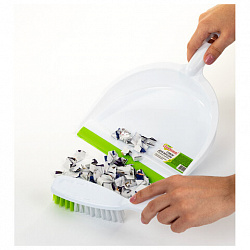 Совок для мусора КОМПЛЕКТ+ щетка сметка, пластиковые, резиновая кромка, бело-зеленый, ЛЮБАША, 603615