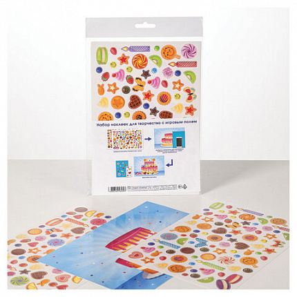 Наклейки бумажные с игровым полем НАБОР 2 листа, 184 наклейки, "Сладкое настроение", HATBER, 2Н5н