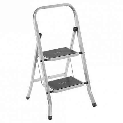 Стремянка стальная КЛАСС ПЛЮС, 2 ШИРОКИЕ СТУПЕНИ 20х30 см, верхняя площадка 45 см, до 120 кг, 123302