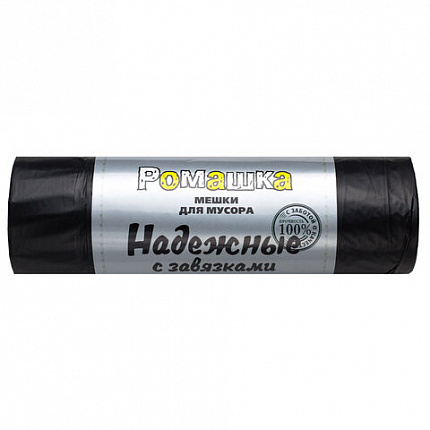 Мешки для мусора с завязками 35 л, в рулоне 15 шт., ПСД 18 мкм, 50x53 см, РОМАШКА НАДЕЖНЫЕ, ВЗ0351511