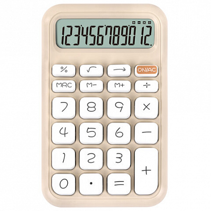 Калькулятор настольный BRAUBERG KW-500-BG (93x148 мм), 3D-кнопки, 12 разрядов, бежевый, 272955