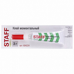 Клей моментальный (суперклей) STAFF "EVERYDAY", 3 г, ПРОЧНЫЙ, отрывная мультикарта, 604224