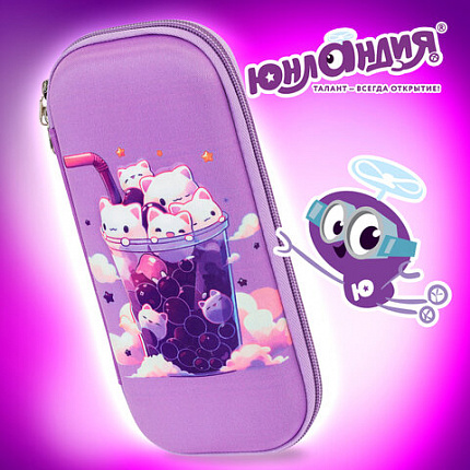 Пенал ЮНЛАНДИЯ, 1 отделение, карман, полиэстер/EVA, 22х10х5 см, "Bubble tea", 273190