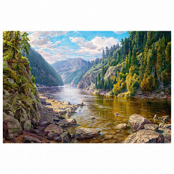 Картина по номерам 40х50 см, ОСТРОВ СОКРОВИЩ "Горная речка", на подрамнике, акрил, кисти, 663278