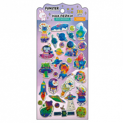 Наклейки гелевые "Красочное веселье", 17,5х9 см, ассорти 6 видов, FUNSTER (ФАНСТЕР), 666079