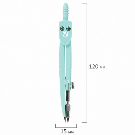 Циркуль BRAUBERG GEOMETRY, 120 мм, пастельно-бирюзовый цвет, защитный колпачок, пластиковый пенал, 210697