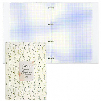 Тетрадь на кольцах БОЛЬШАЯ А4, 215х305 мм, 100 л., твердый картон, клетка, BRAUBERG, "Цветы", 405412