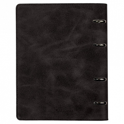 Тетрадь на кольцах А5 (180х220 мм), 120 листов, под кожу, клетка, BRAUBERG "Main", черный, 402004