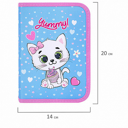 Пенал ПИФАГОР, 1 отделение 2 откидные планки, полиэстер, 20х14 см, "Yummy Cupcakes", 271512