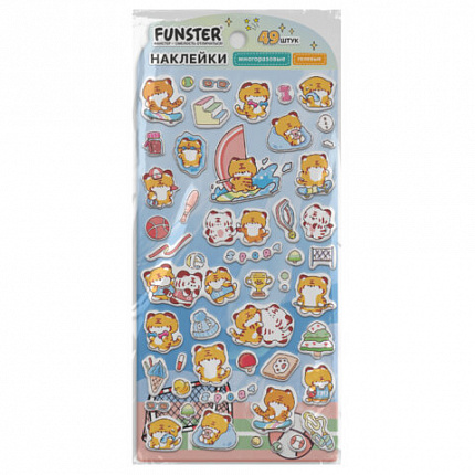 Наклейки гелевые "Зверята", 17,5х9 см, ассорти 6 видов, FUNSTER (ФАНСТЕР), 666080