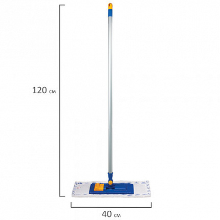 Швабра с флаундером 40 см, черенок 120 см, резьба 1,6 см, МОП микрофибра/абразив, карманы (ТИП К), LAIMA, 601461