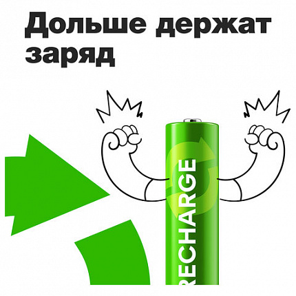 Батарейки аккумуляторные GP ReCharge Ni-Mh мизинчиковые КОМПЛЕКТ 2 шт., ААА (HR03) 400 mAh, 40AAAHCV, 40AAAHCV-2CRSB