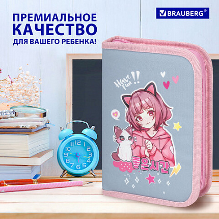 Пенал BRAUBERG, 1 отделение, 2 откидные планки, полиэстер, 21х14 см, "Друзья навсегда", 272319