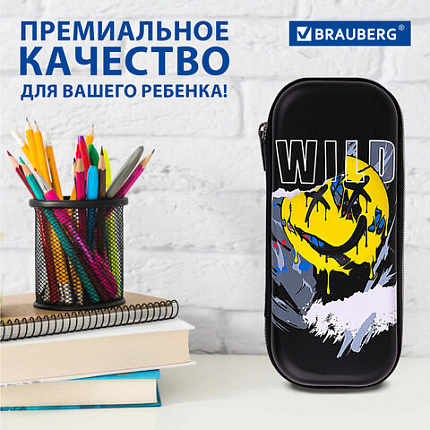Пенал BRAUBERG, 1 отделение, 1 откидная планка, ЭВА, 22х10х5 см, "Жуткий смайл", 272337
