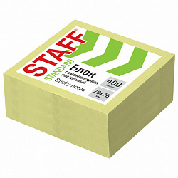 Блок самоклеящийся (стикеры) STAFF STANDARD, ПАСТЕЛЬНЫЙ 76х76 мм, желтый, 400 листов, 116586
