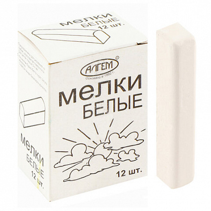 Мел белый квадратный 12 штук, АЛГЕМ, картонная упаковка, НМБ-12