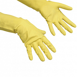 Перчатки МНОГОРАЗОВЫЕ резиновые VILEDA "Контракт", хлопчатобумажное напыление, размер L (большой), желтые, вес 60 г, 101018