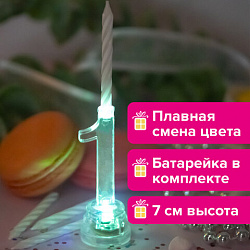 Цифра-подсвечник "1" светодиодная, ЗОЛОТАЯ СКАЗКА, в наборе 4 свечи 6 см, 1 батарейка, 591424