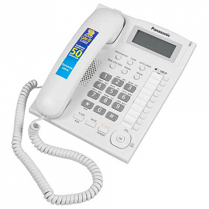 Телефон PANASONIC KX-TS2388RUW, АОН, спикерфон, память 50 номеров в справочнике, тональный/импульсный режим, белый