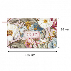 Еженедельник датированный 2027, МАЛЫЙ ФОРМАТ, 95х155 мм, А6, BRAUBERG "Vista", под кожу, "Meadow", 118188