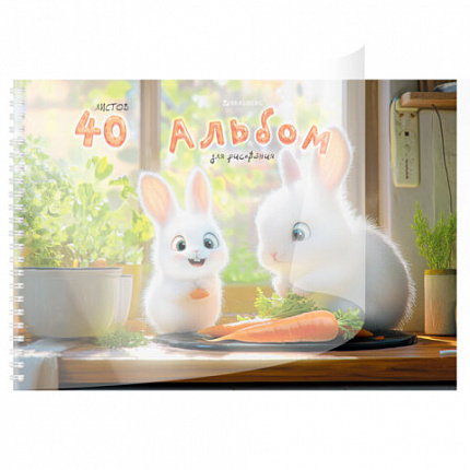 Альбом для рисования, пластиковая обложка, А4 40л., гребень, BRAUBERG, 210х297мм, АССОРТИ-1 (8 видов), 107682