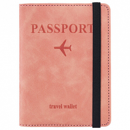 Обложка для паспорта и документов с защитой от считывания, 9 карманов, резинка, экокожа, розовая, BRAUBERG, 238750