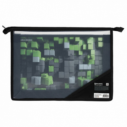 Папка для труда BRAUBERG А4, 2 отделения, пластик, молния сверху, органайзер, "Module blocks", 273400