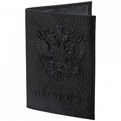 Обложка для паспорта натуральная кожа флоттер, "Герб", черная, BRAUBERG, 237198