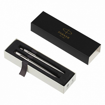 Набор PARKER "Jotter Stainless Steel GT": шариковая ручка синяя и перьевая ручка синяя, 2093258