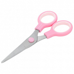 Ножницы BRAUBERG KIDS 130 мм, ручки розовые, закругленные лезвия с линейкой, 274063
